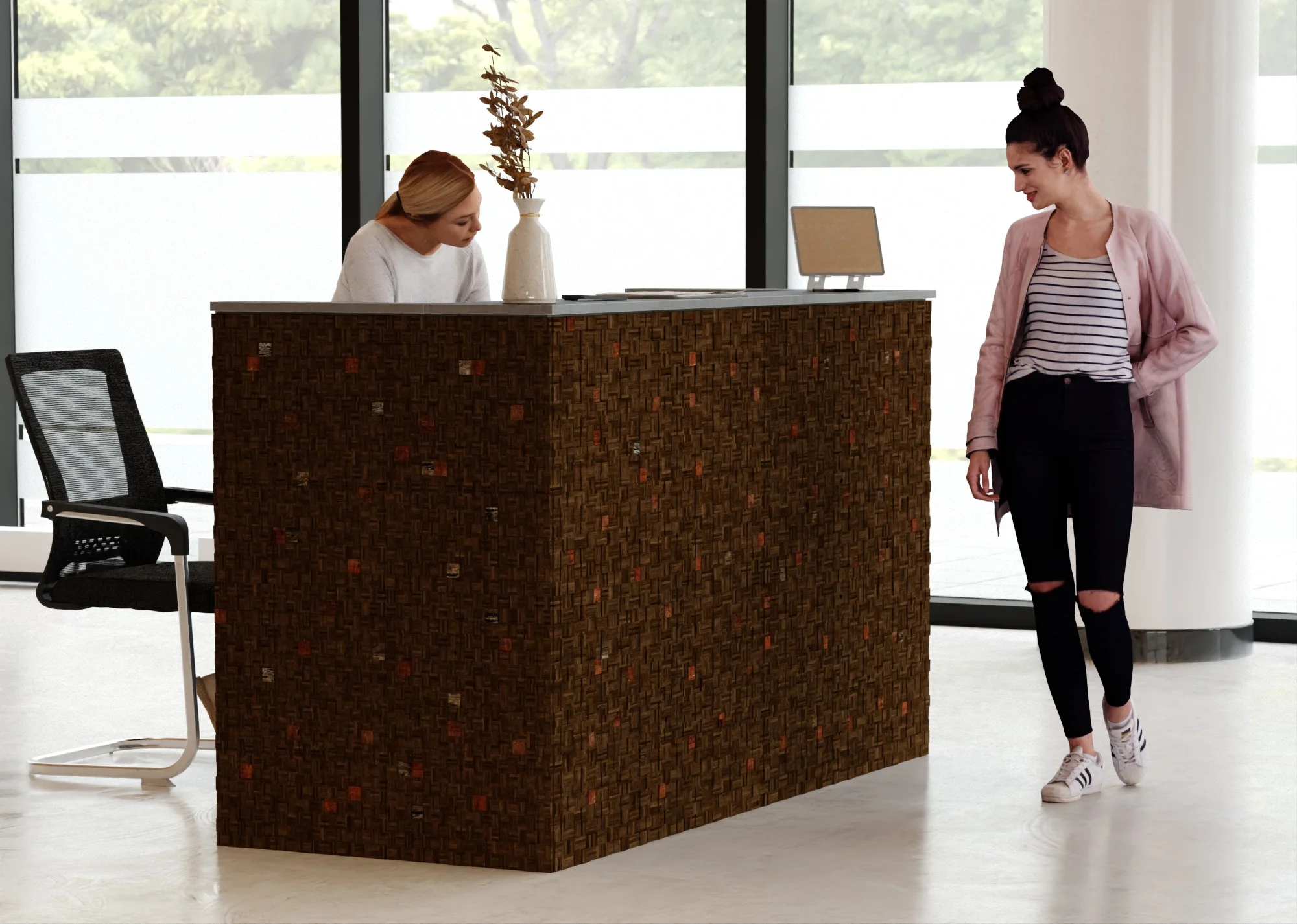 Lada recepcyjna z drewnem